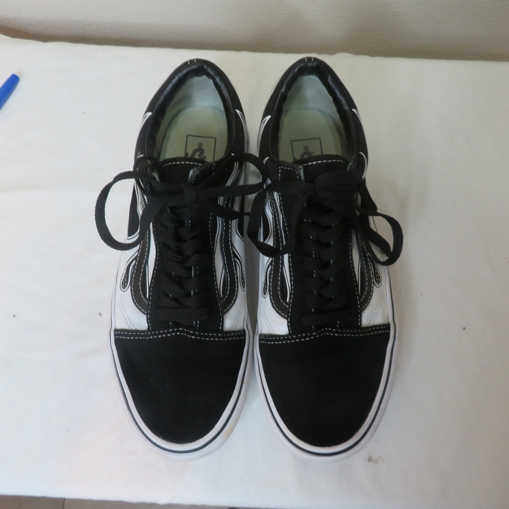 Vans Old Skool Flame Black White Sneakers Mens 9 Womens 10.5 Low Top Skate Shoes